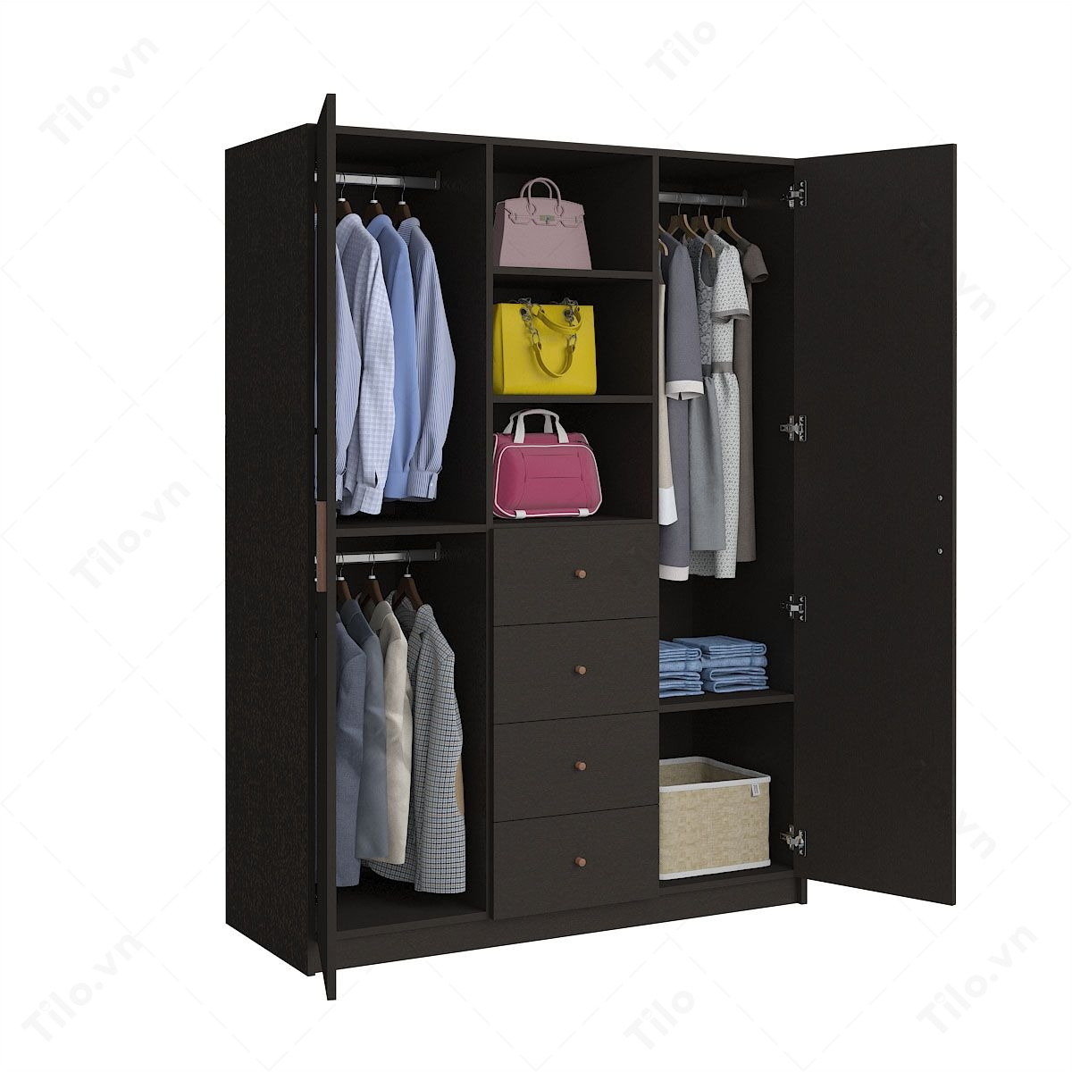 Mẫu tủ quần áo Tilo 3 cánh nhiều ngăn - Phù hợp phòng ngủ master 